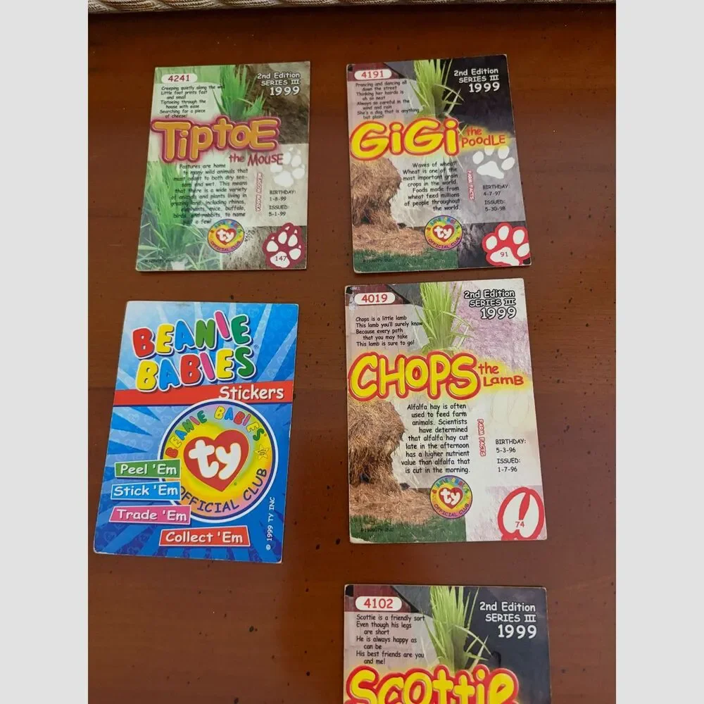 Vintage 1999 Ty Beanie Babies Official Club Cards Lot of 5 + Stickers Series III